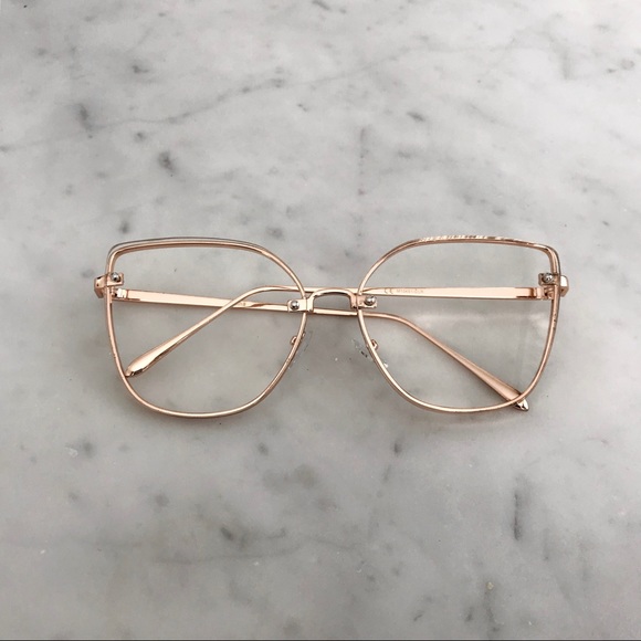 Clear UV Blocking Cat Eye Sunglasses Gold Frames - Picture 2 of 4